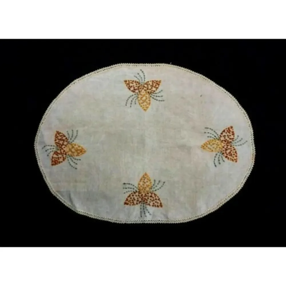 1960s Floral Butterfly Motif  HAND Embroidered  Table Linen Vase Bowl Placemat